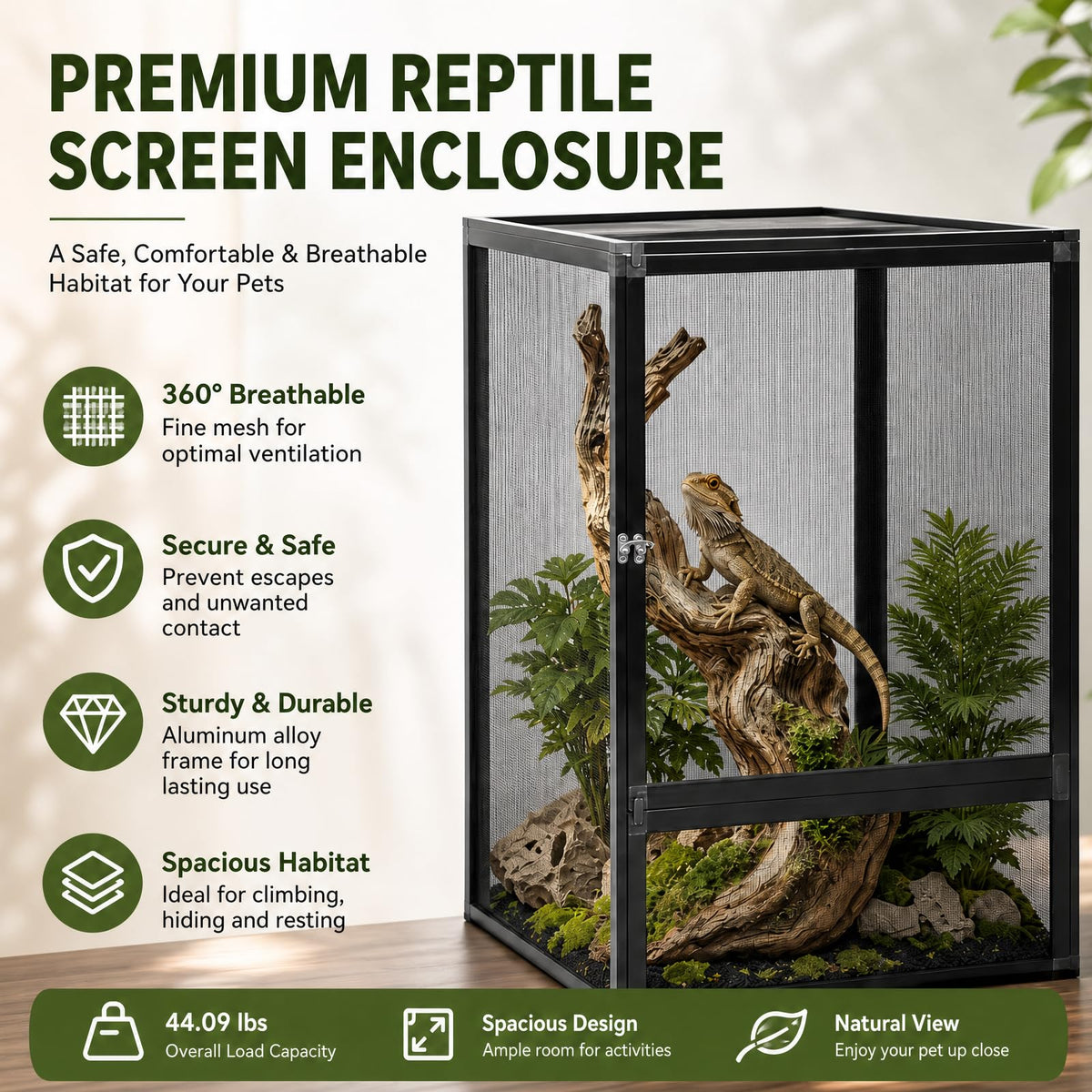 Aluminum Reptile Terrarium Enclosure with Locking Latches D943