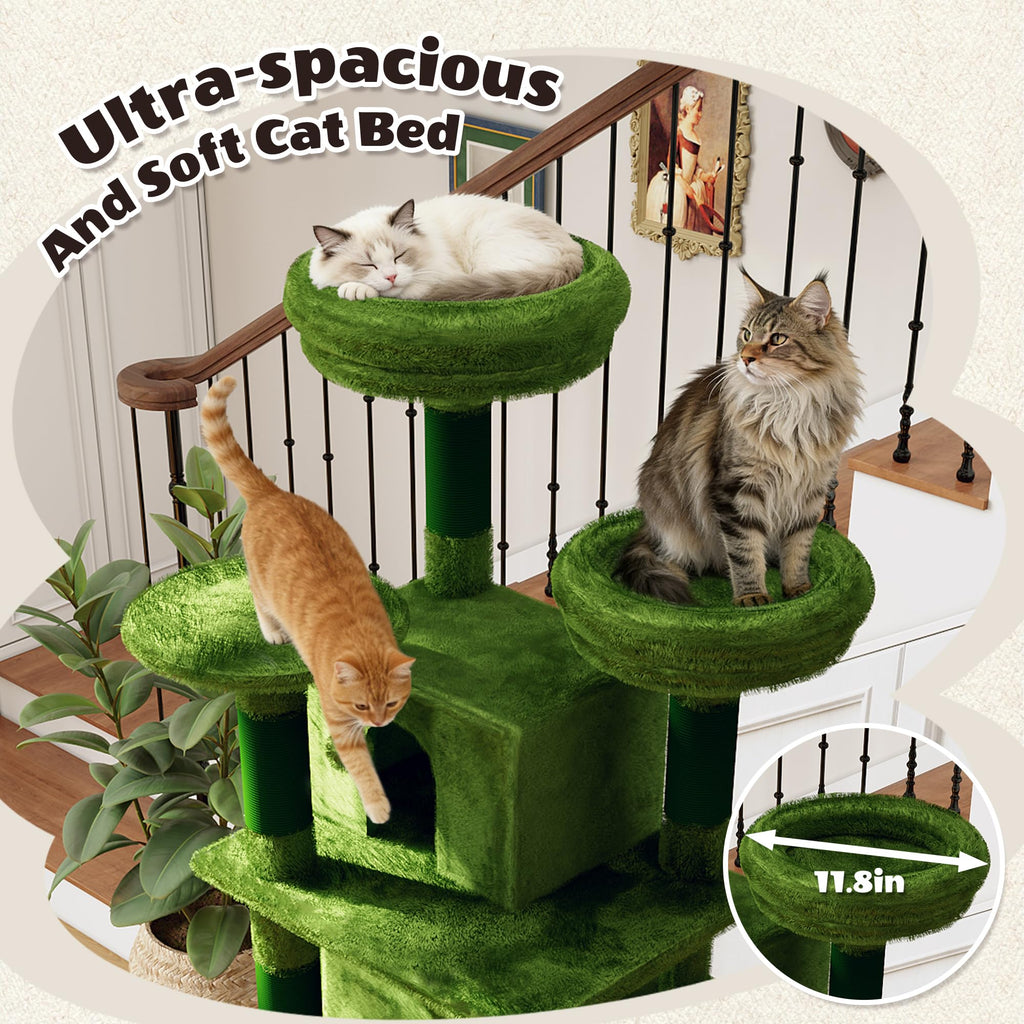 70.87" Green Multi-Level Cat Tree with Condos and Hammock U163563