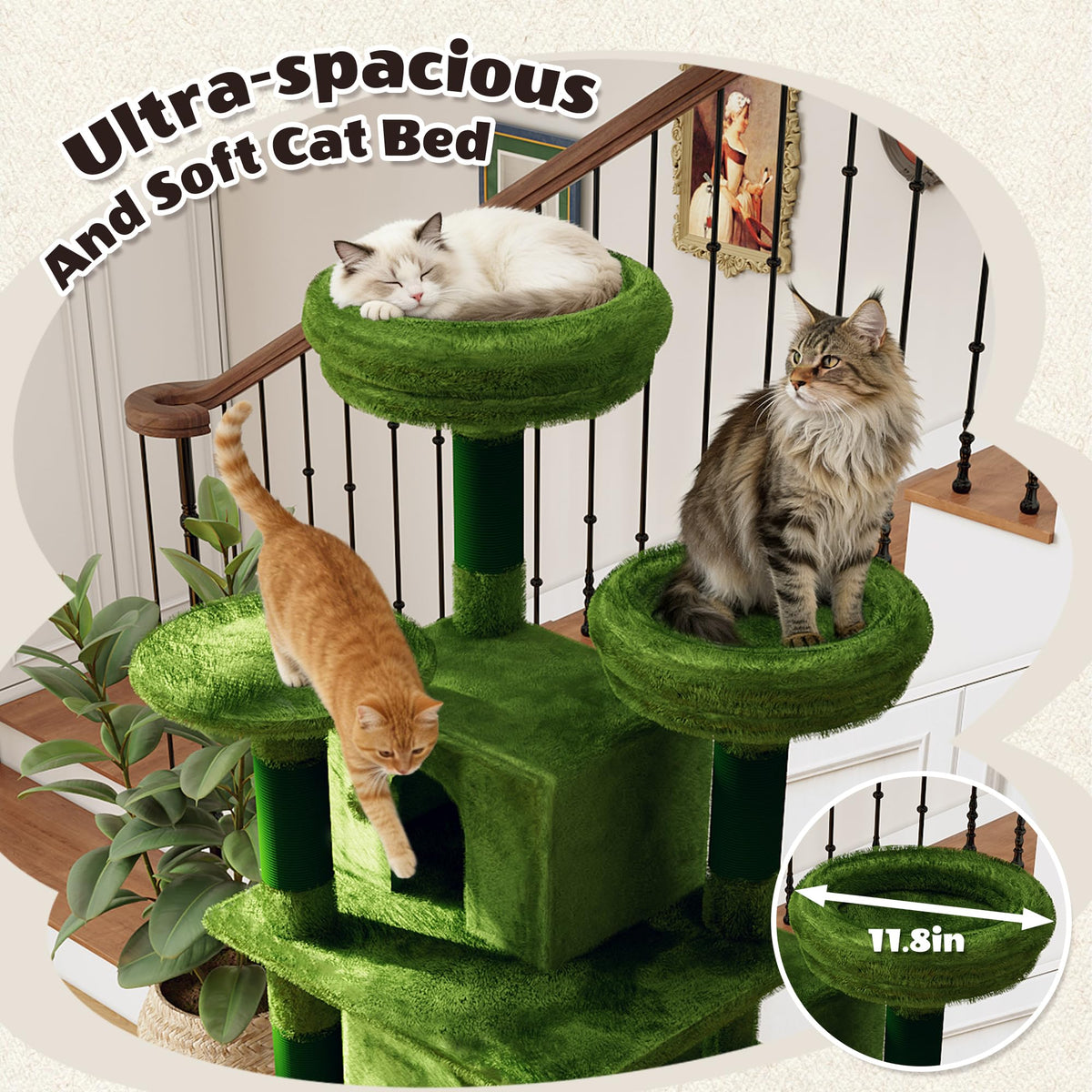 70.87" Green Multi-Level Cat Tree with Condos and Hammock U163563