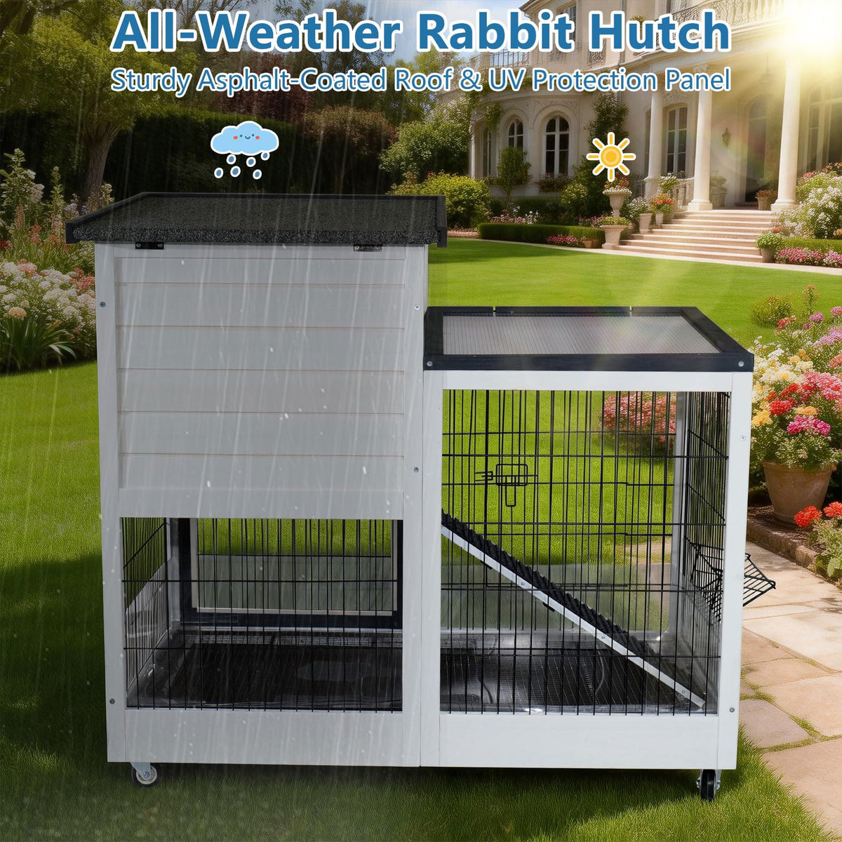 2-Story Indoor Outdoor Rabbit Hutch with Dual Trays W38330