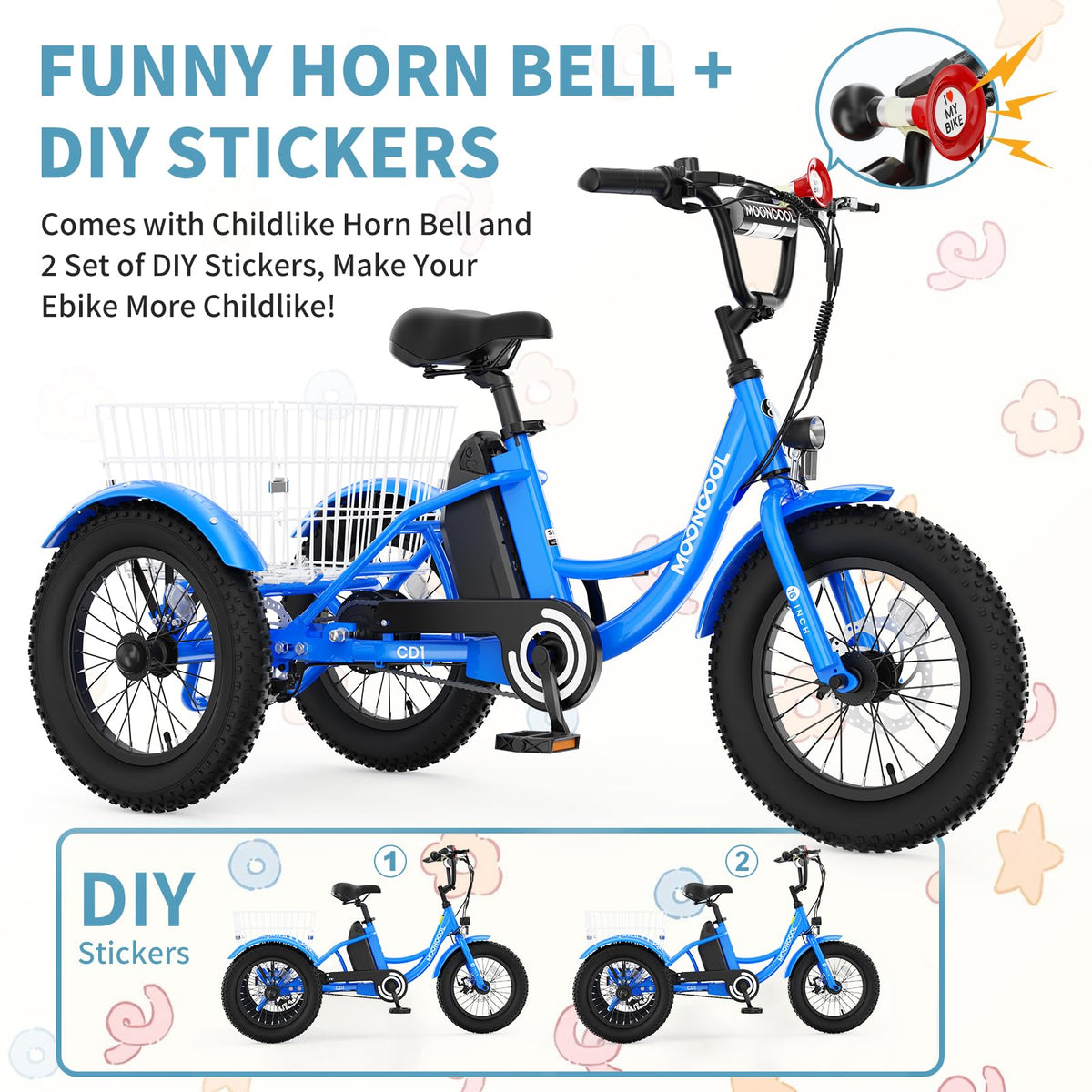 16 Inch 250W 24V Blue Electric Tricycle J1054