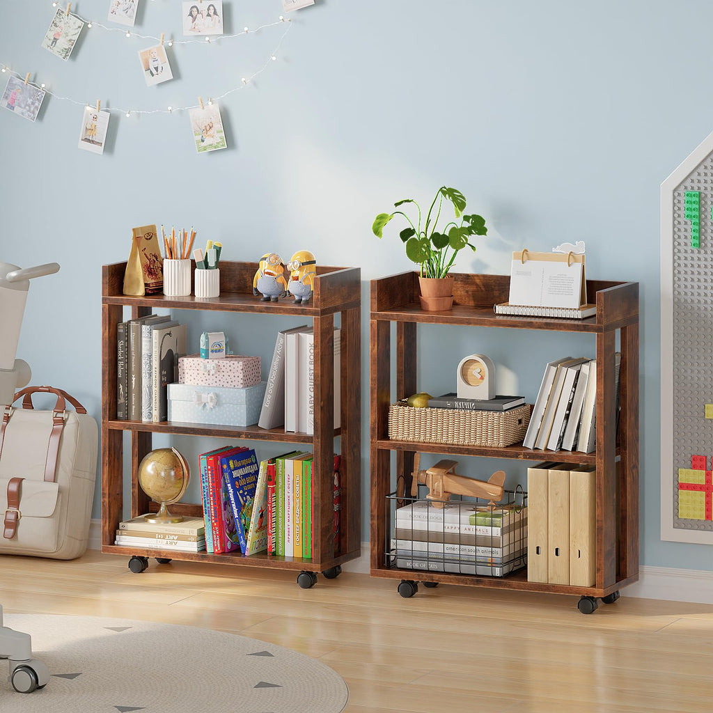 3-Tier Small Bookshelf with Wheels O274
