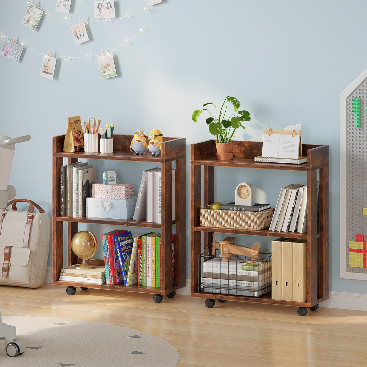 3-Tier Small Bookshelf with Wheels O274