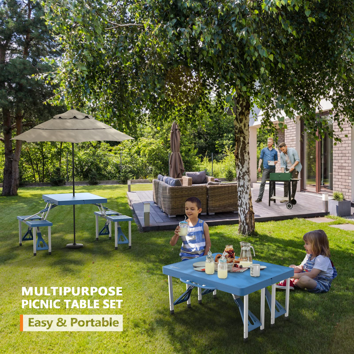 4 Ft Folding Picnic Table Set with 4 Seats Z842838