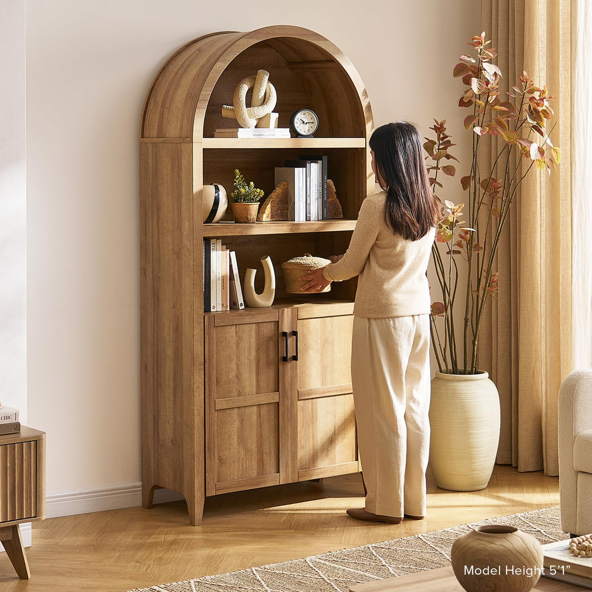 77.4" Tall Arched Wooden Storage Cabinet with Doors and Adjustable Shelves V246667