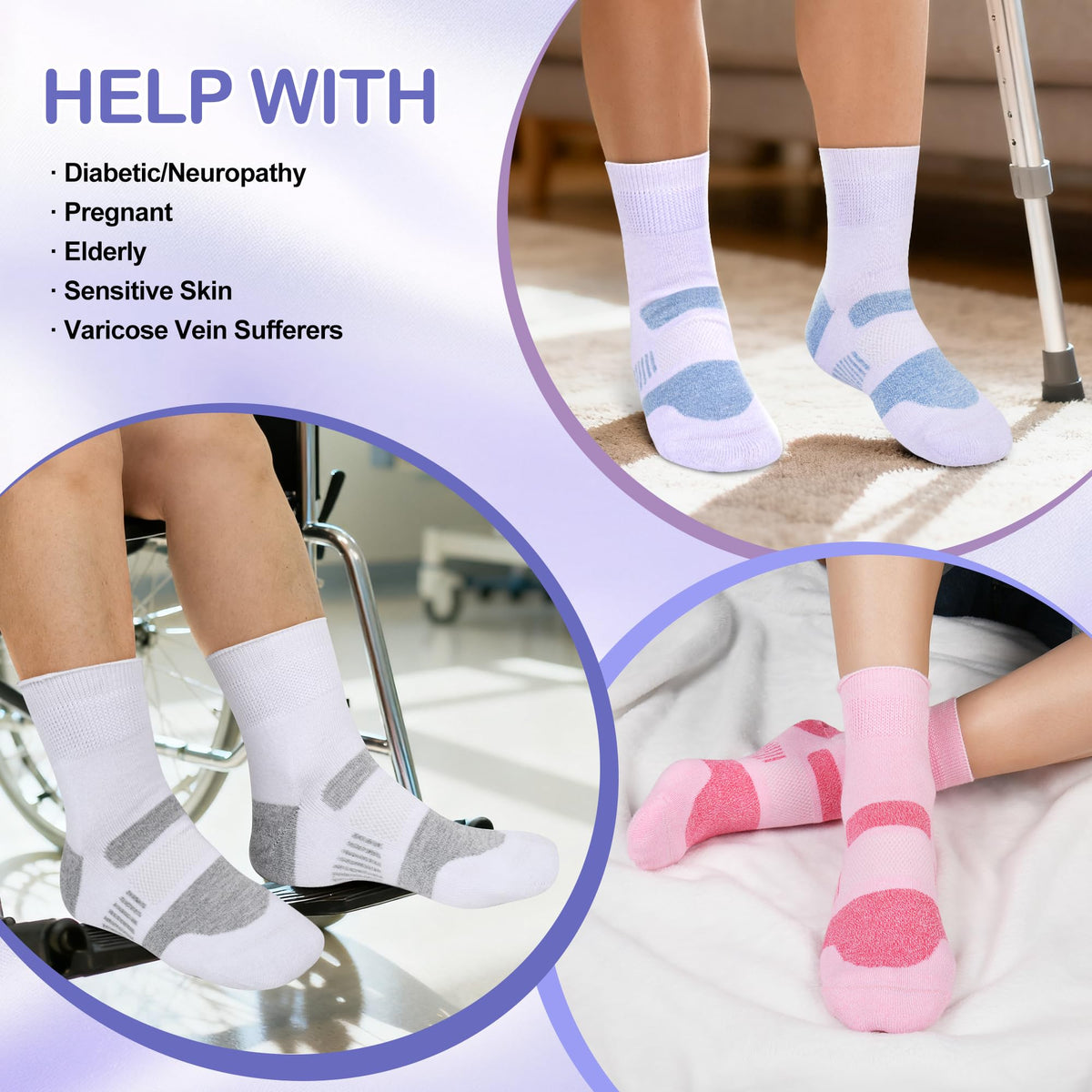 6 Pairs Non Binding Diabetic Ankle Socks H52009