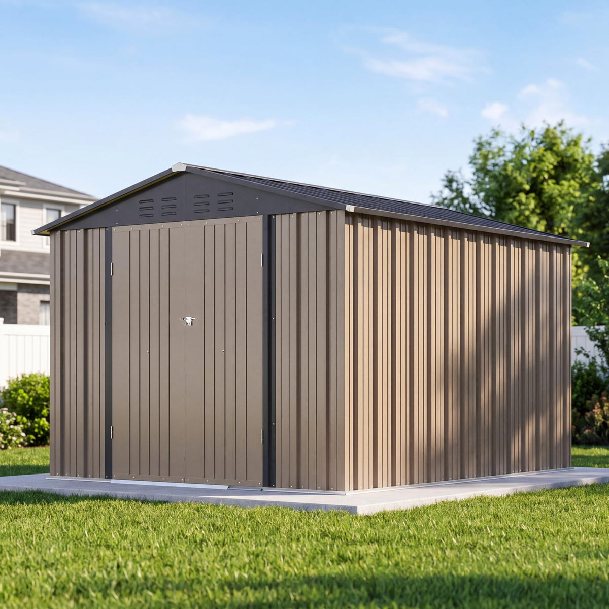 8x10 FT Metal Outdoor Storage Shed with Lockable Door W695