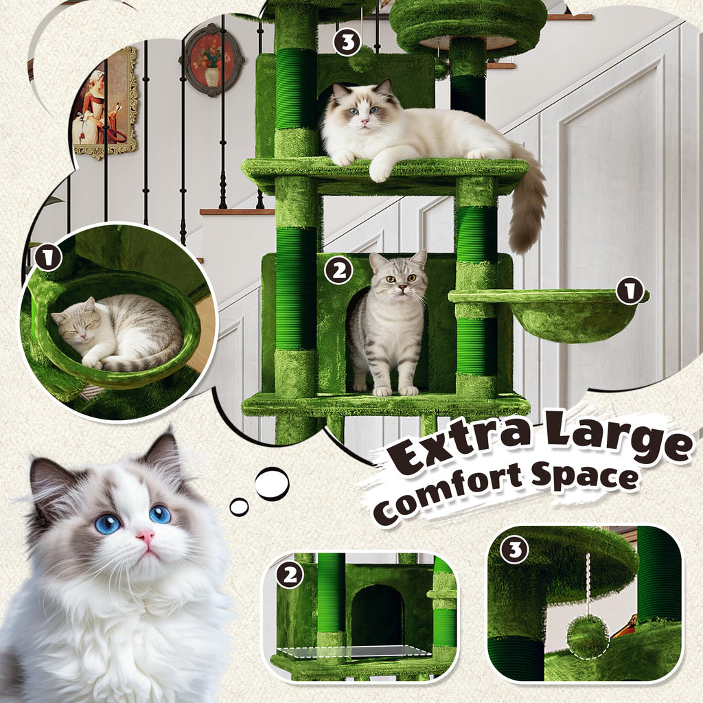 70.87" Green Multi-Level Cat Tree with Condos and Hammock U163563