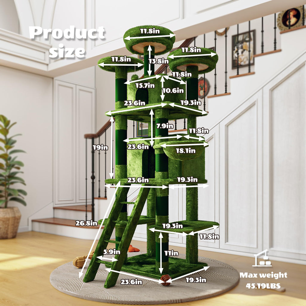 70.87" Green Multi-Level Cat Tree with Condos and Hammock U163563