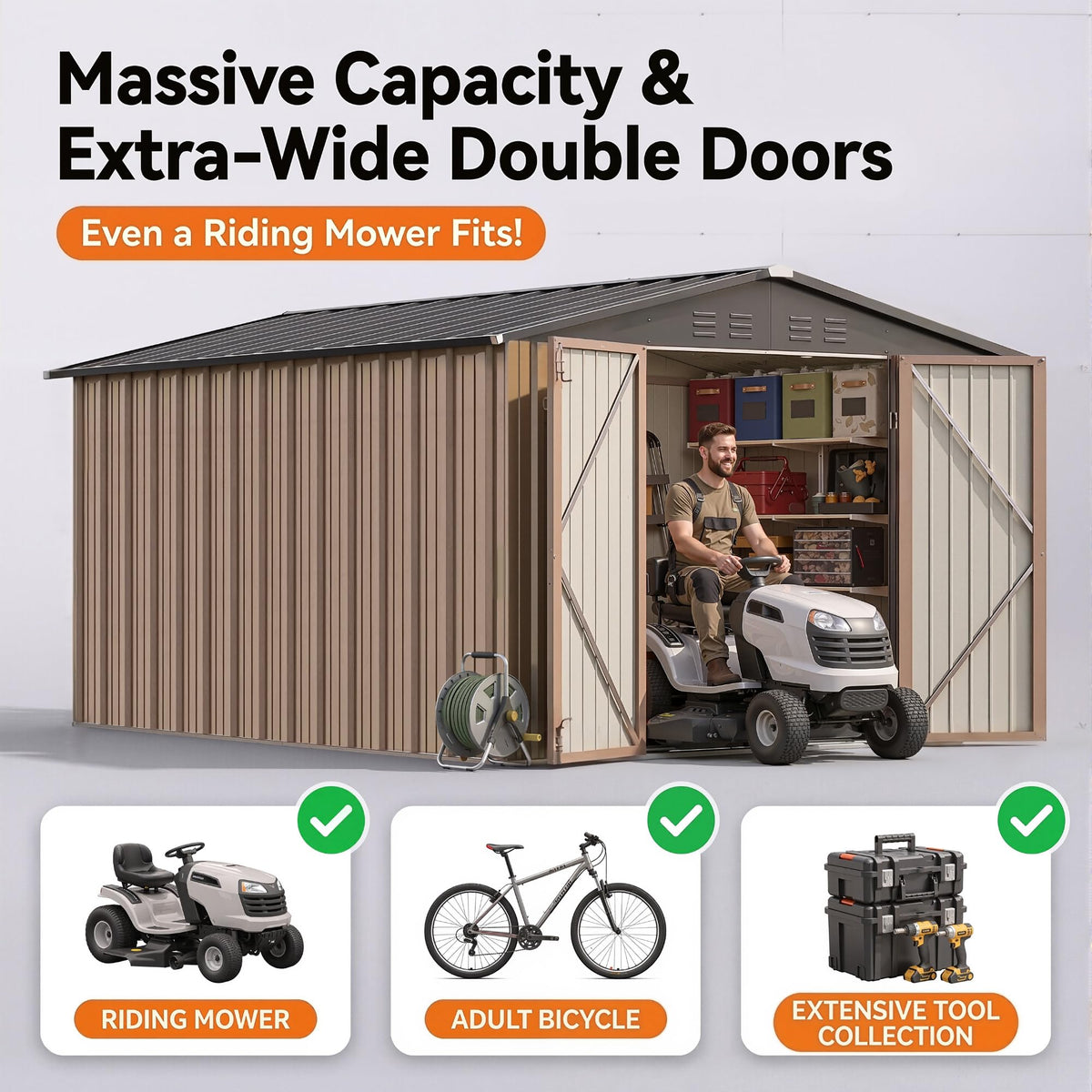 8x10 FT Metal Outdoor Storage Shed with Lockable Door W695