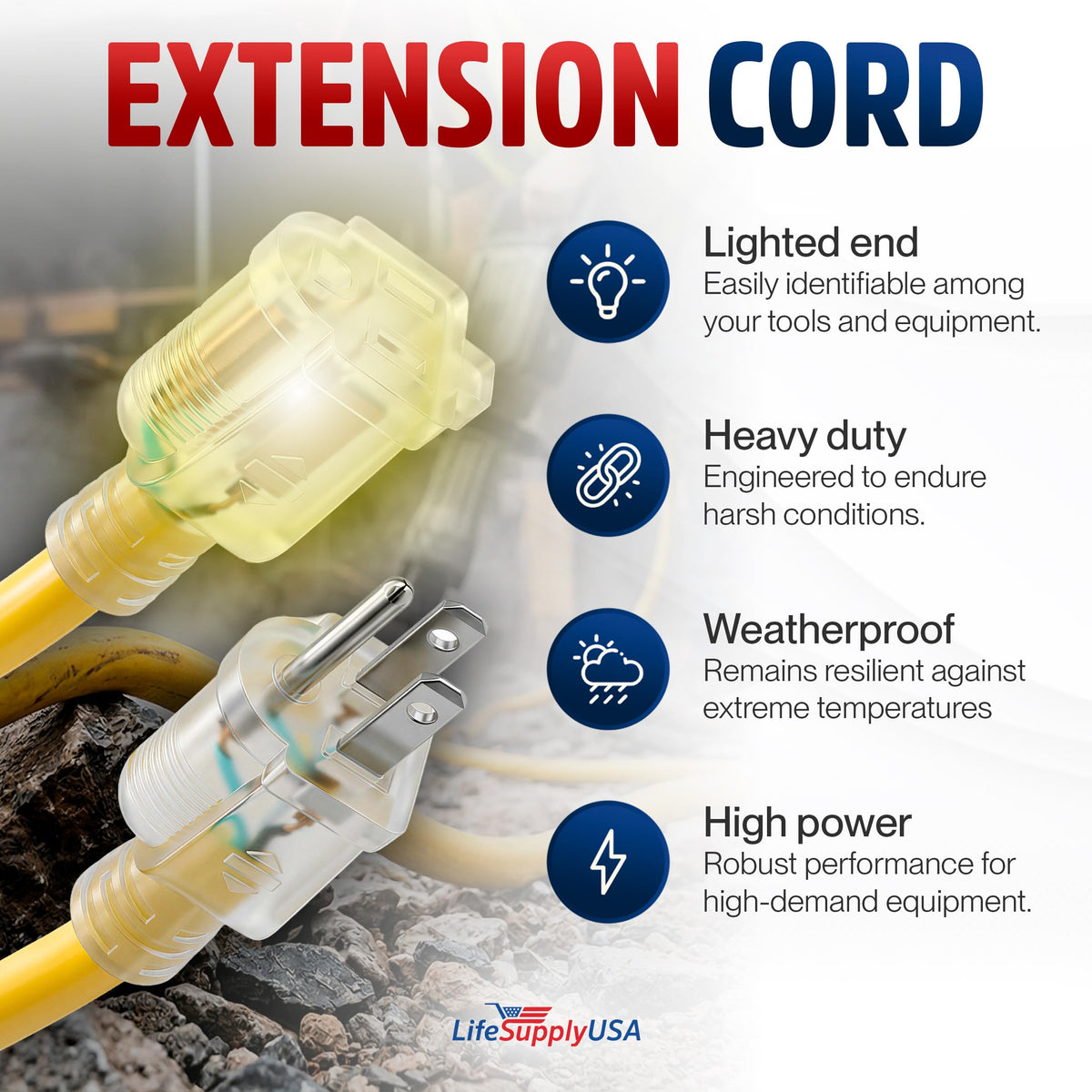 100ft Outdoor/Indoor Extension Cord 14/3 Gauge Heavy Duty 3 Prong SJTW Yellow T81603