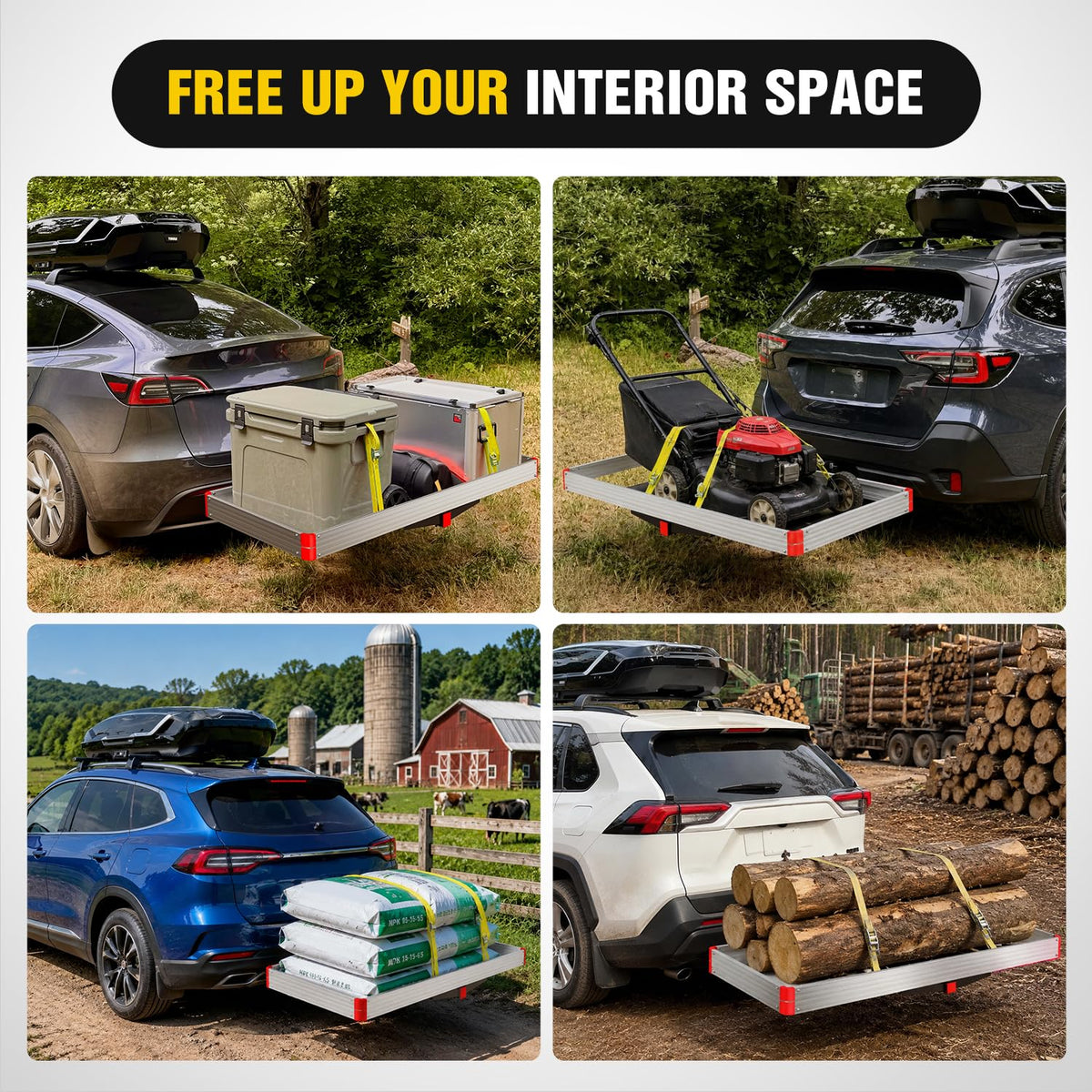 Aluminum Hitch Cargo Carrier 60" x 22" x 3.25" 500 lbs Cargo Basket for 2" Receiver R6963