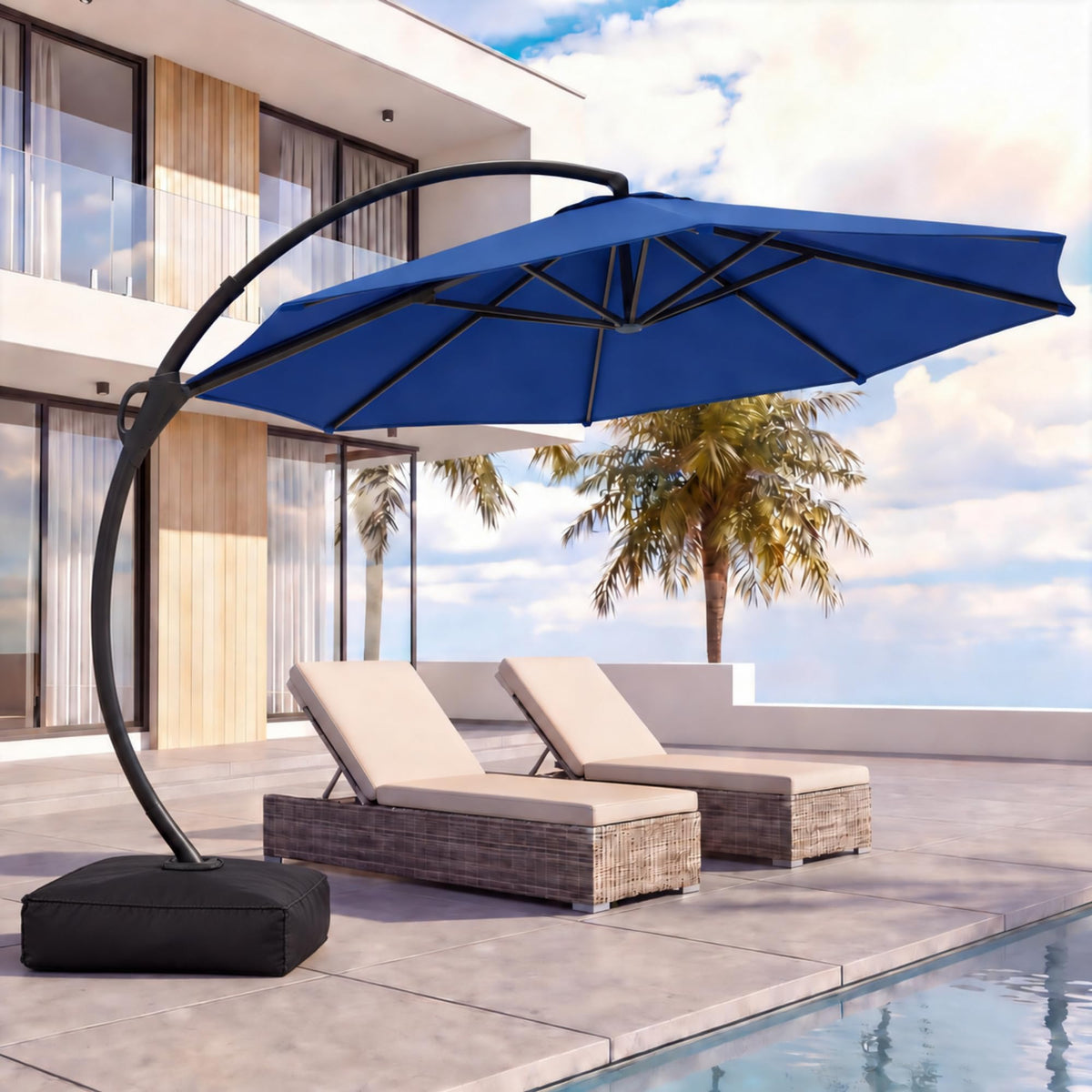 11 FT Navy Blue Cantilever Patio Umbrella with Base U709387