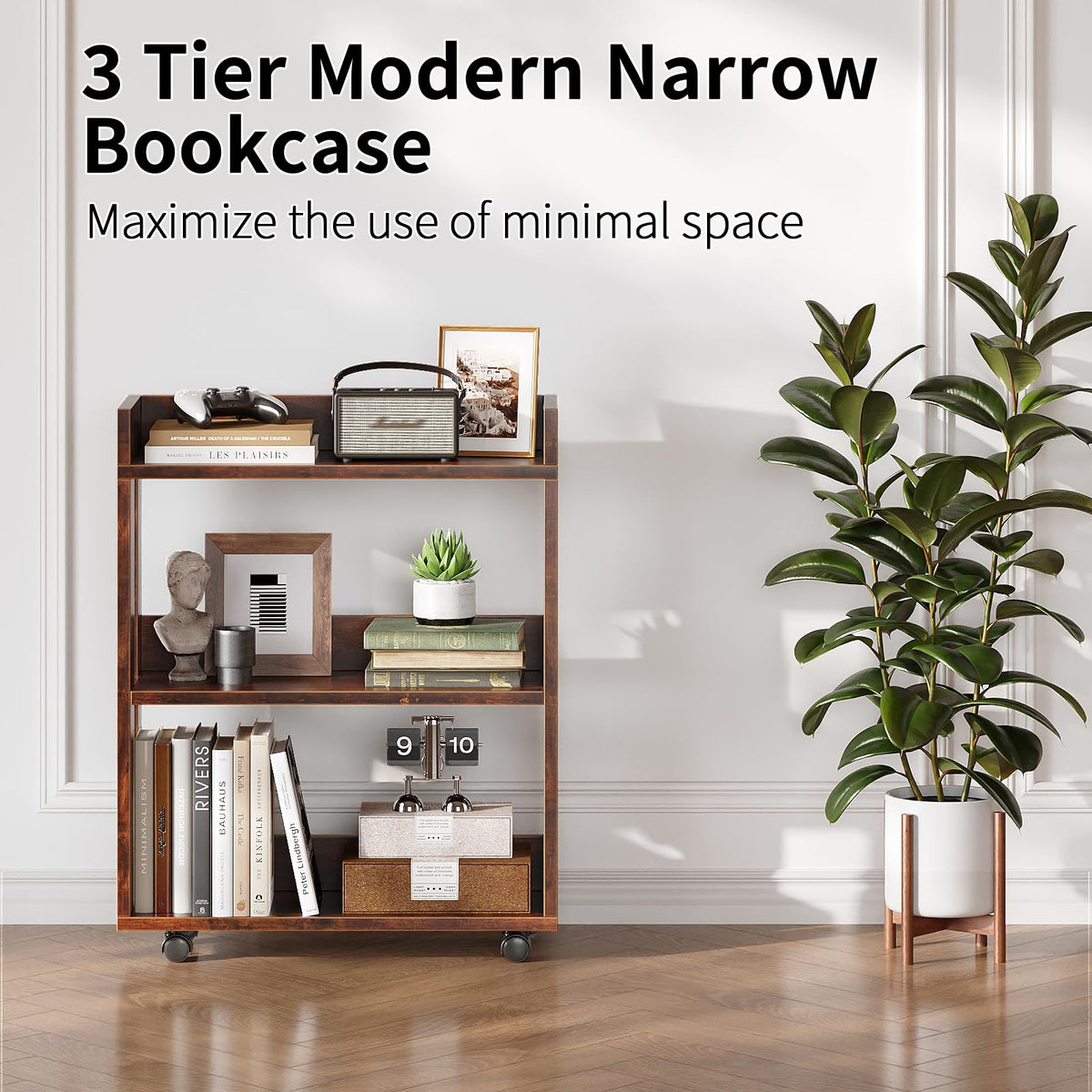 3-Tier Small Bookshelf with Wheels O274