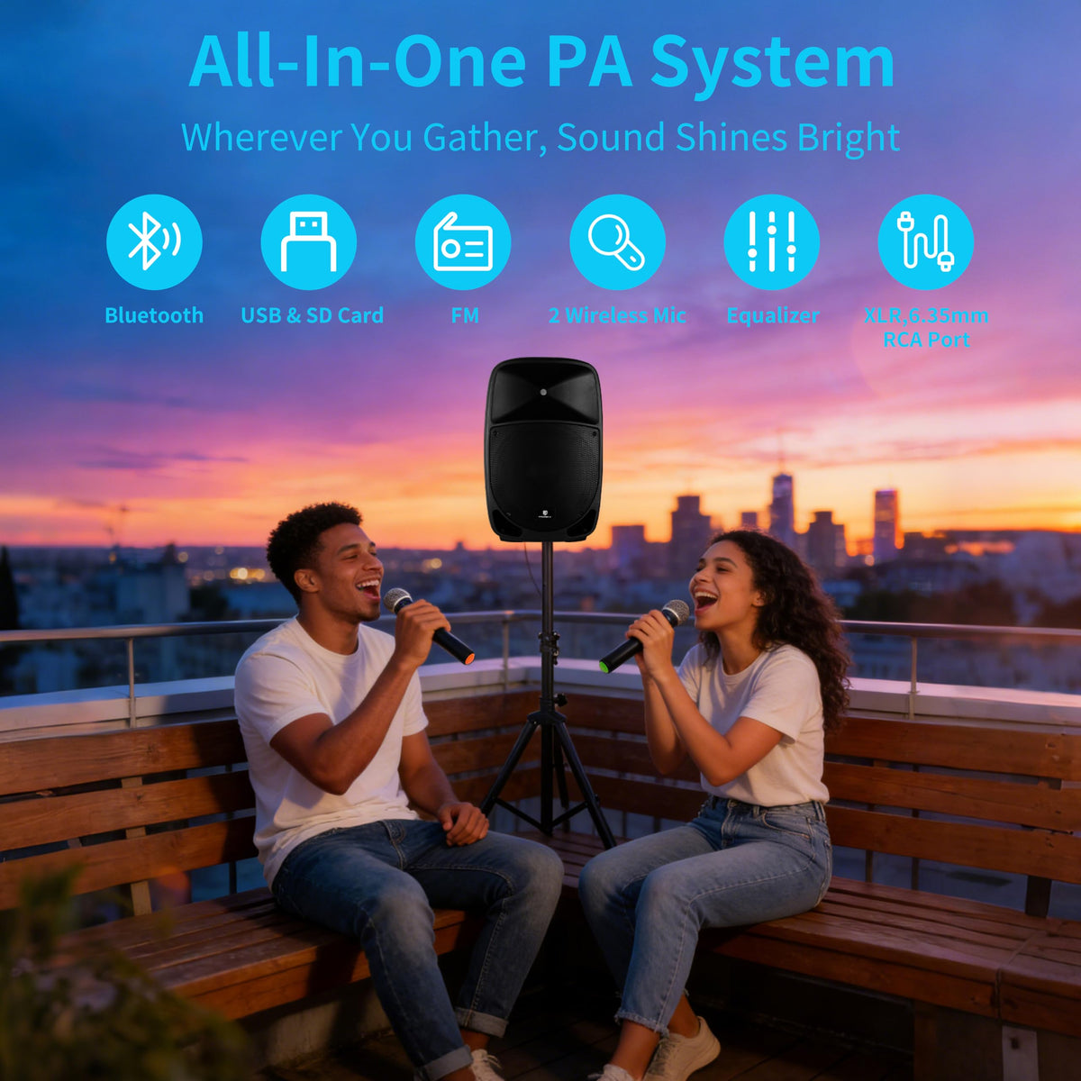 1600W 2-Way Rechargeable Powered PA Speaker System with Bluetooth W335476