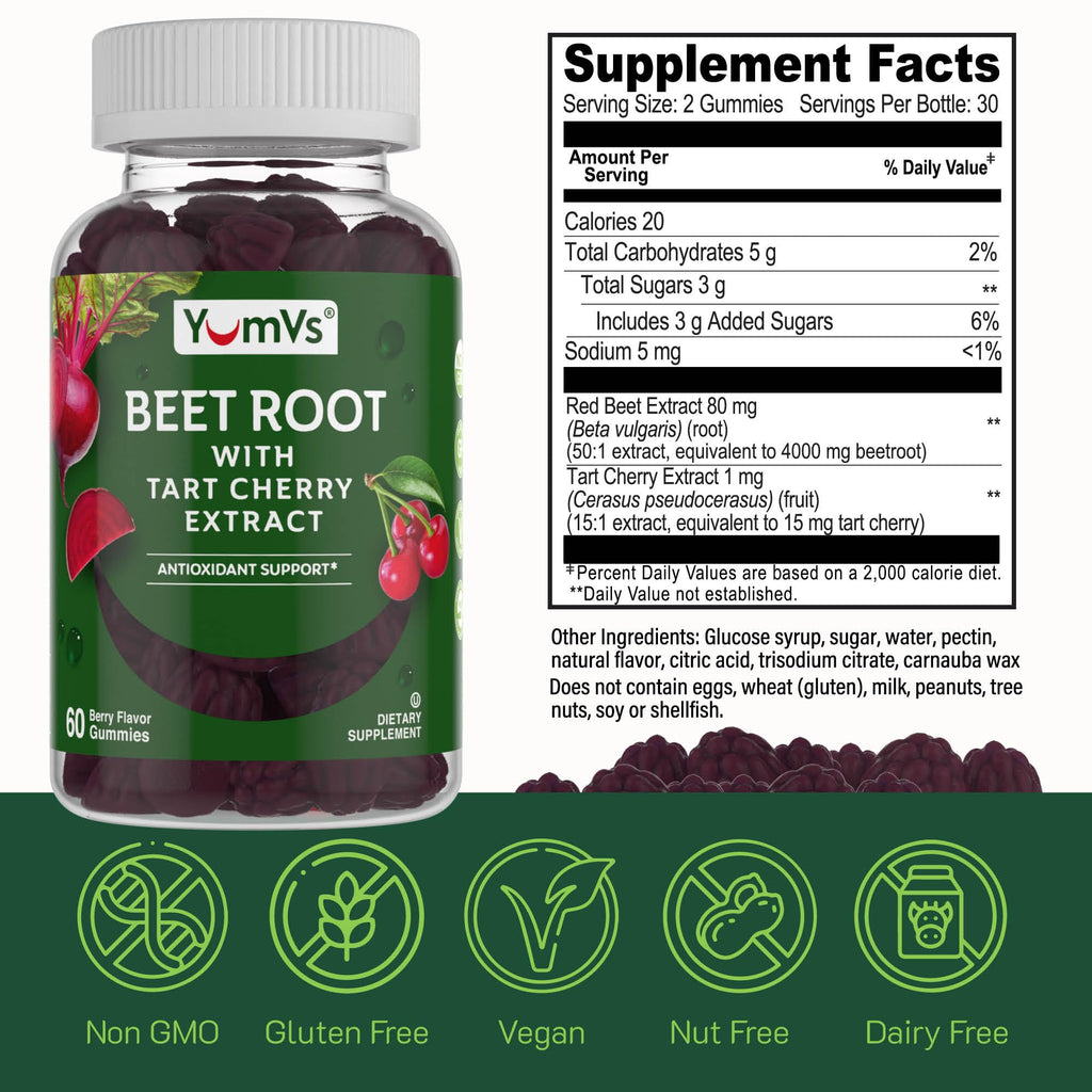 Beet Root Gummies with Tart Cherry 60 Count V1230