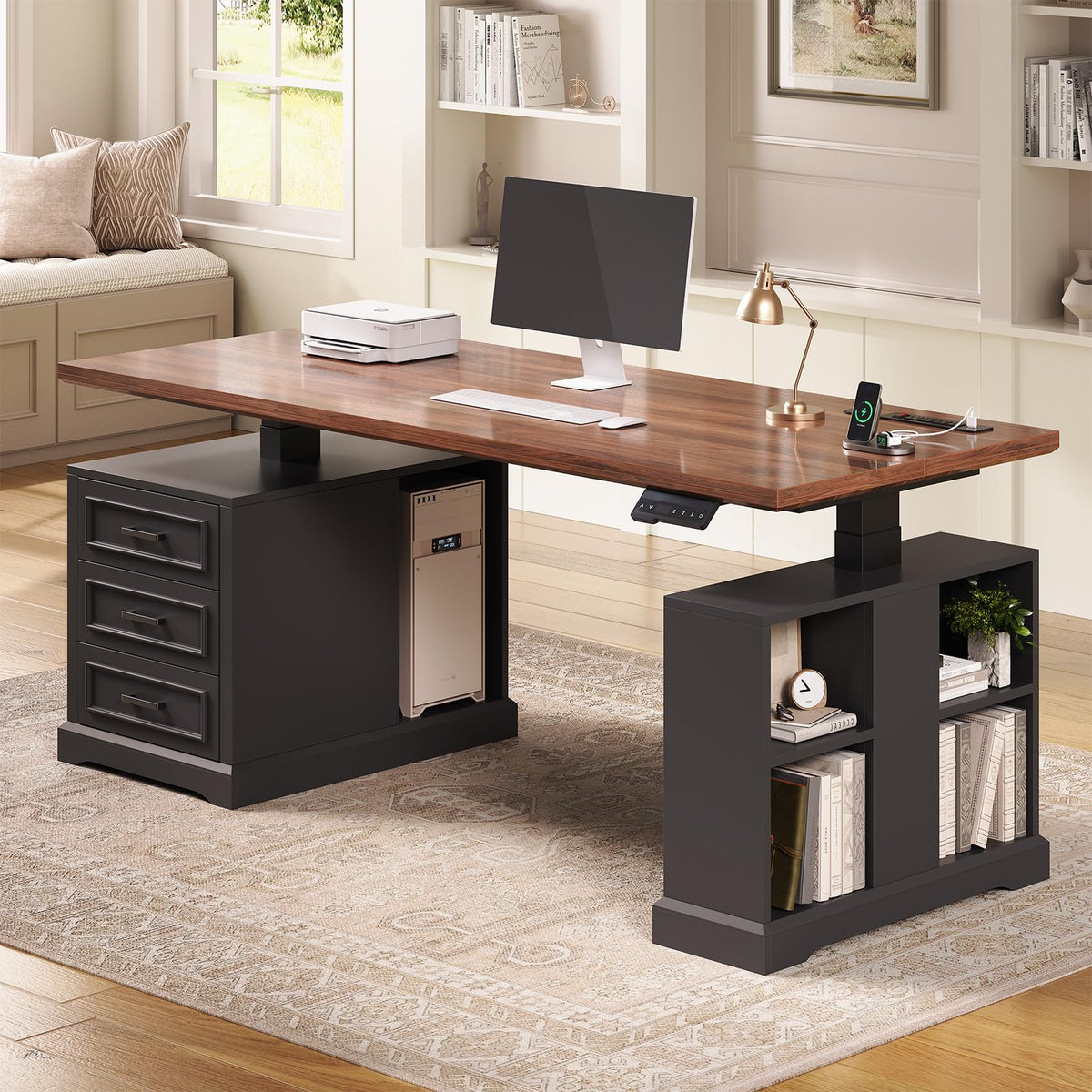 63" Farmhouse Electric Standing Desk with 3 Drawers R28165