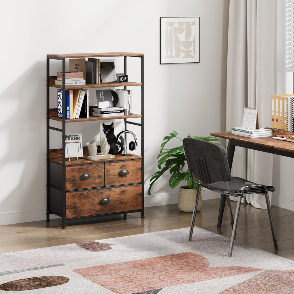 47-Inch 6 Tier Wood and Metal Bookshelf with 3 Fabric Drawers A897