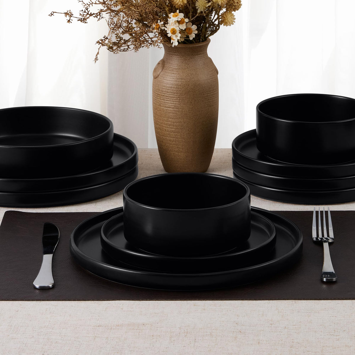 Black 24-Piece Stoneware Dinnerware Set for 8 N195456