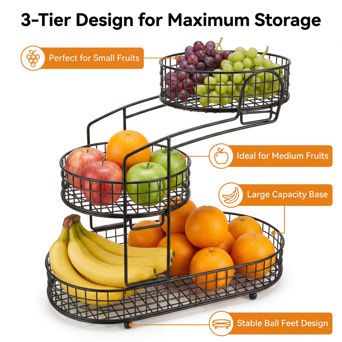3-Tier Metal Wire Fruit Basket Y858067