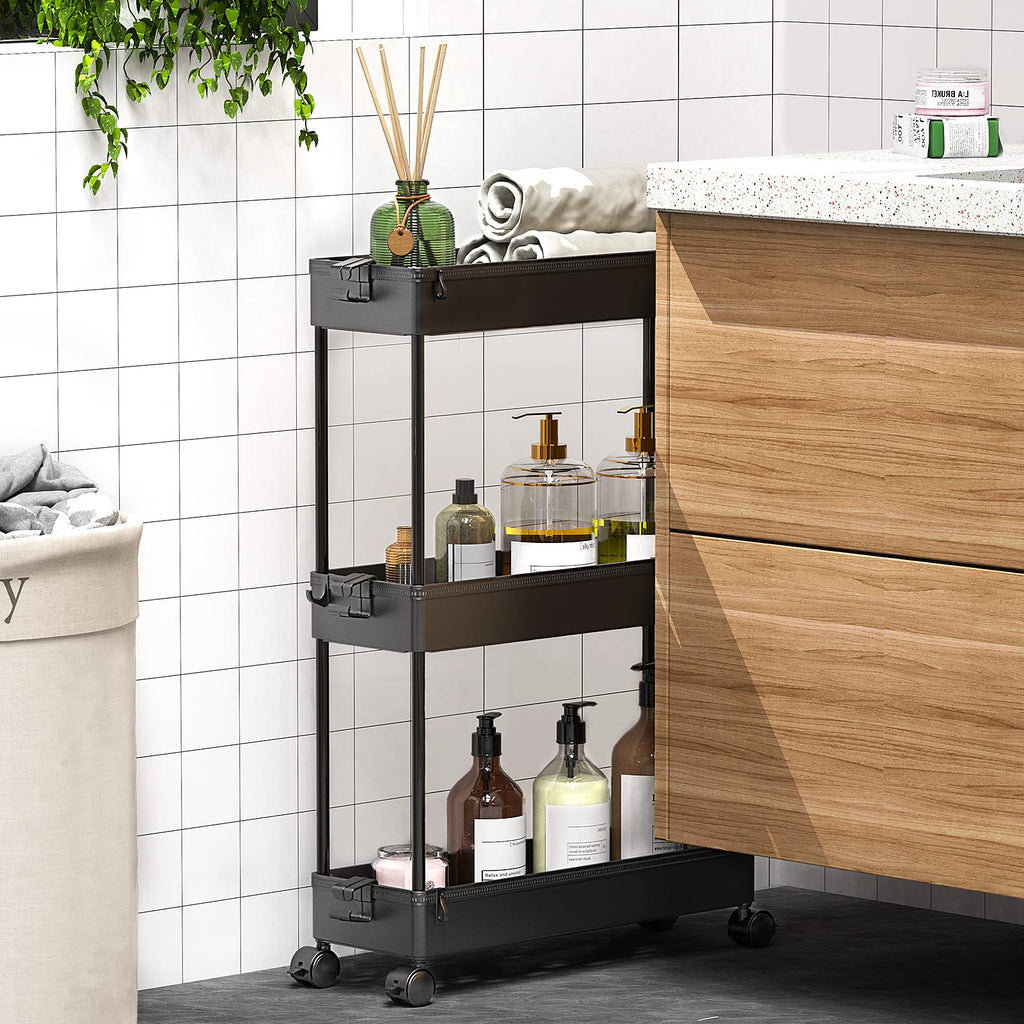 Black 3 Tier Slim Rolling Storage Cart E48949