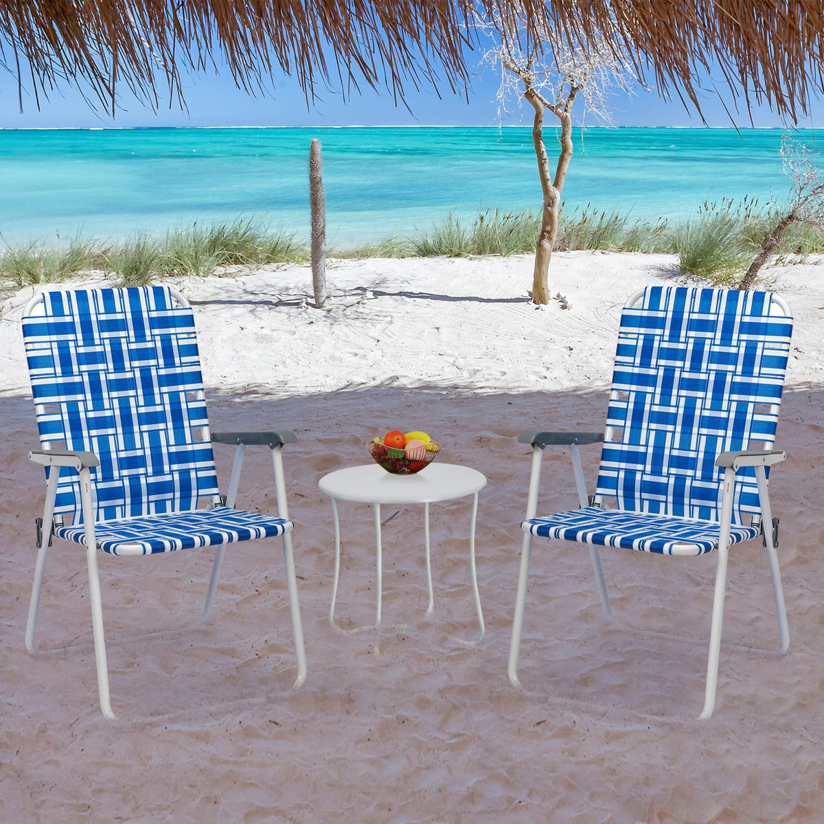 Blue Webbed Folding Lawn Chairs Set of 2 J967414