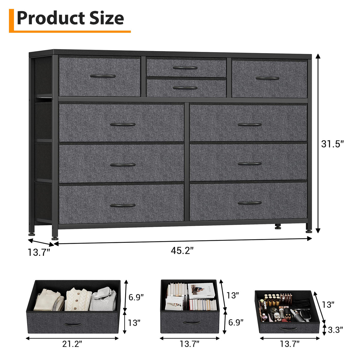 10 Drawer Fabric Dresser with Wood Top G887