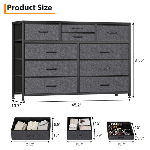 10 Drawer Fabric Dresser with Wood Top G887