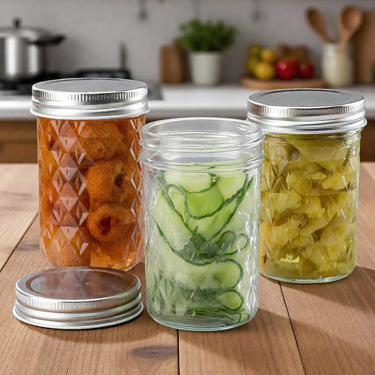 12oz Glass Mason Jars 6 Pack Airtight Lids M69053