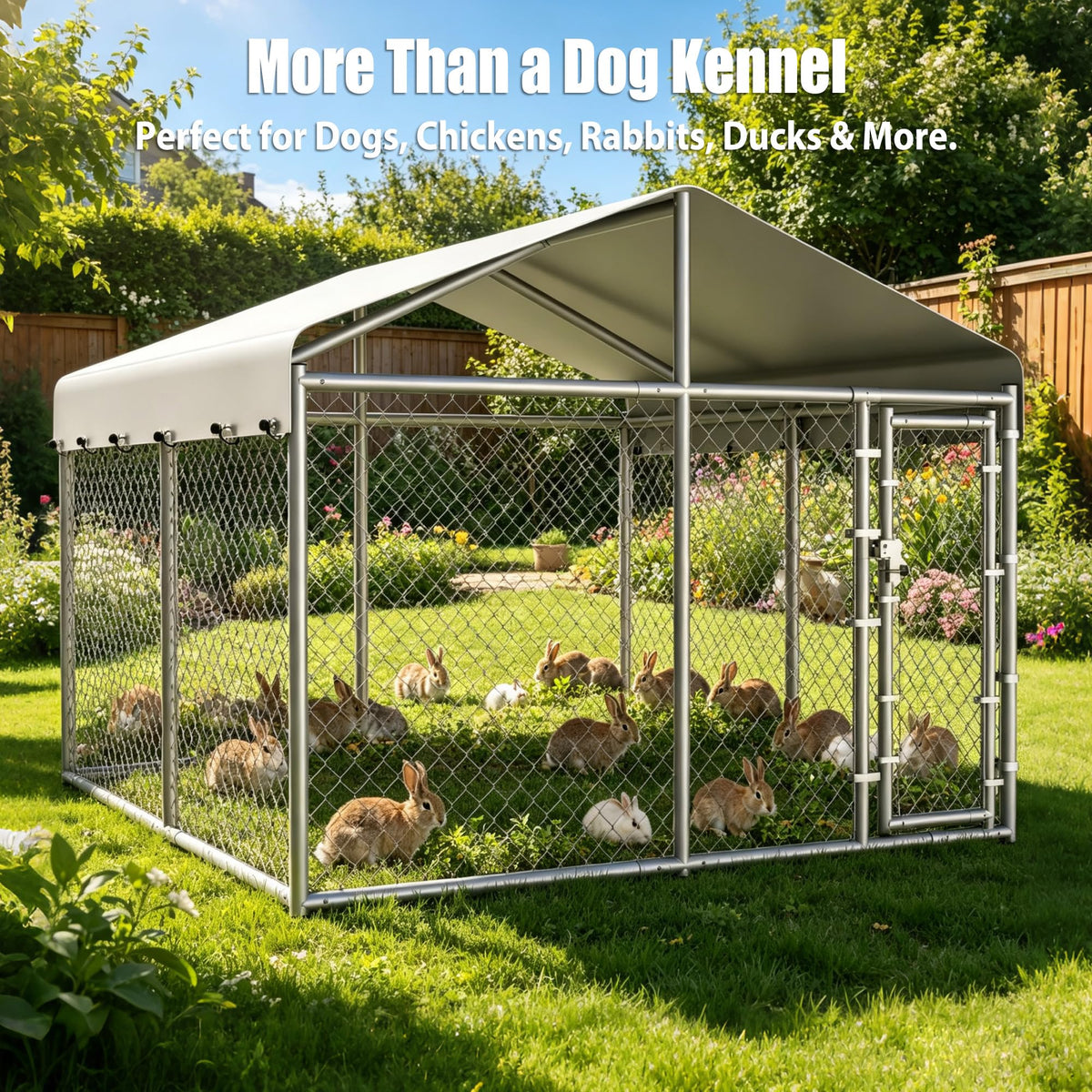 10 x 10 x 6.56 ft Galvanized Chain Link Dog Kennel with Roof N119283