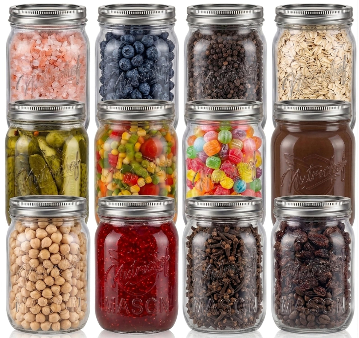 16 oz. Wide Mouth Glass Food Storage Containers with Lids, 12 Pcs W511