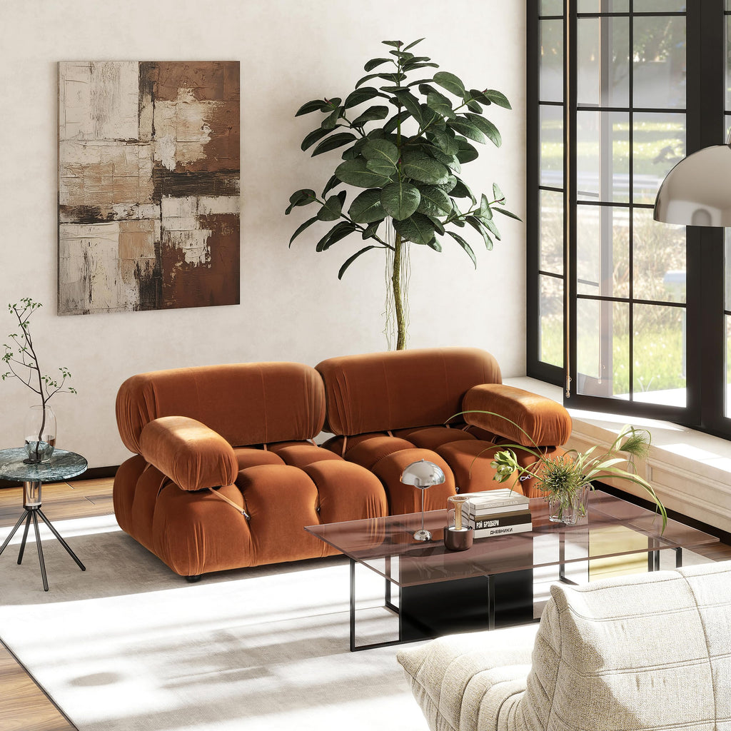 Burnt Orange Performance Velvet 2-Piece Loveseat Sofa L733