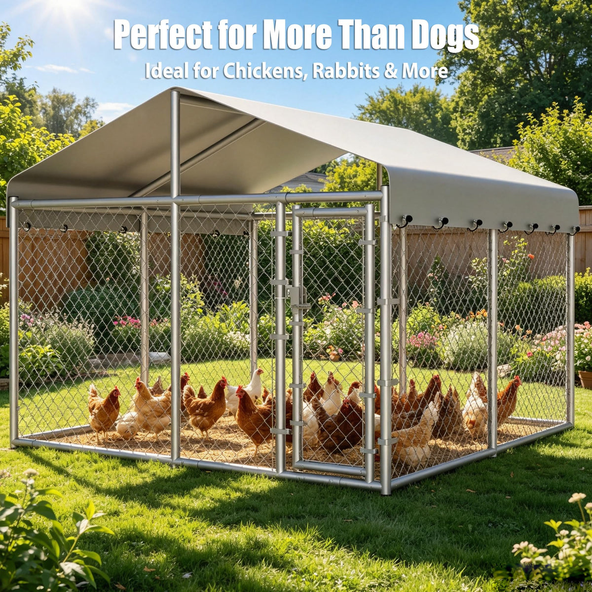 10 x 10 x 6.56 ft Galvanized Chain Link Dog Kennel with Roof N119283