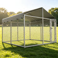 10 x 10 x 6.56 ft Galvanized Chain Link Dog Kennel with Roof N119283