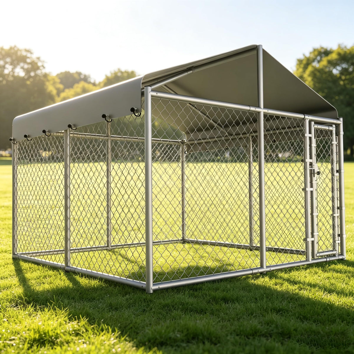10 x 10 x 6.56 ft Galvanized Chain Link Dog Kennel with Roof N119283